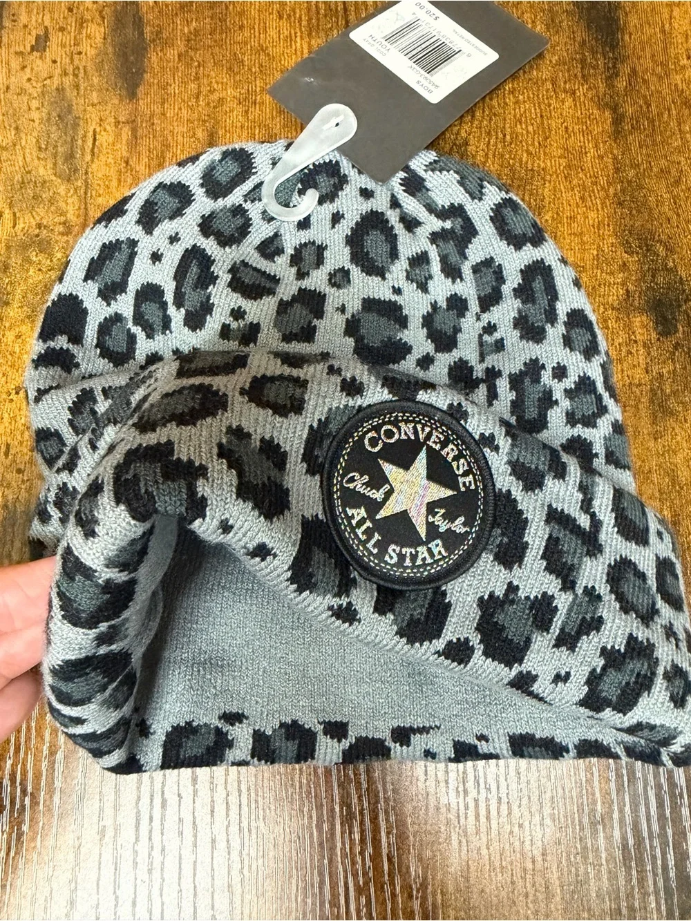 New Converse Kids' Grey Leopard Beanie - Black Accent Unisex